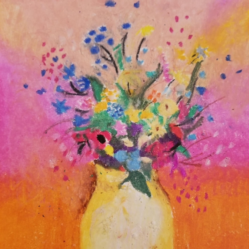 White vase with flowers by Redon recreation.